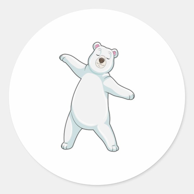 Pegatina Redonda Oso polar en el gimnasio del yoga en pie (Anverso)