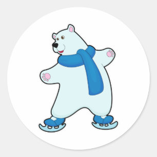 Pegatina Redonda Oso polar en patinaje sobre hielo con bufanda