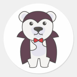 Pegatina Redonda Oso Polar Halloween Clase de Vampiros para niños m