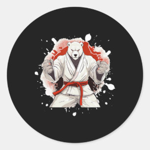 Pegatina Redonda Oso Polar Karate Animal Luchador Judo