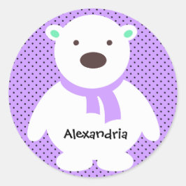 Pegatina Redonda Oso polar lindo en la laguna, añadir nombre