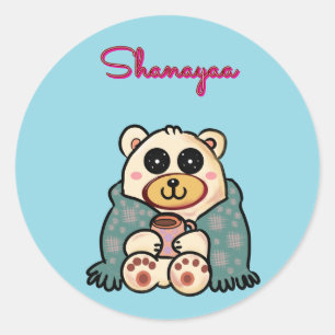 Pegatina Redonda Oso polar lindo personalizado y customizado