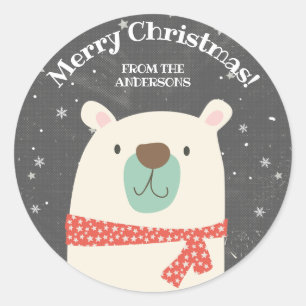 Pegatina Redonda Oso Polar Navideño Adorable