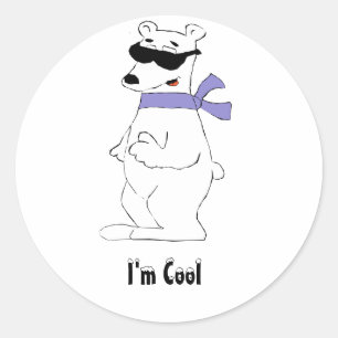 Pegatina Redonda Oso Polar personalizado En Scarf Y Sombras