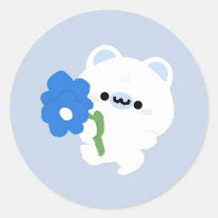 Pegatina Redonda Oso polar romántico