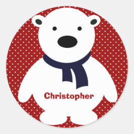 Pegatina Redonda Oso polar, RW&B, Añadir nombre