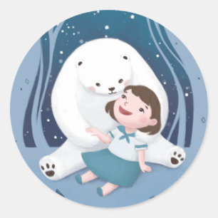 Pegatina Redonda Oso polar y Ilustracion infantil
