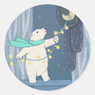 Pegatina Redonda Oso Polar y la Luna