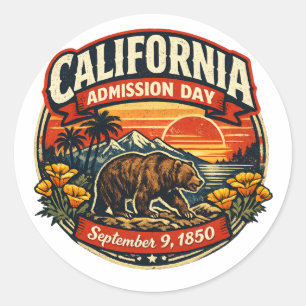 Pegatina Redonda Oso Retro del Día de Admisión de California Vintag