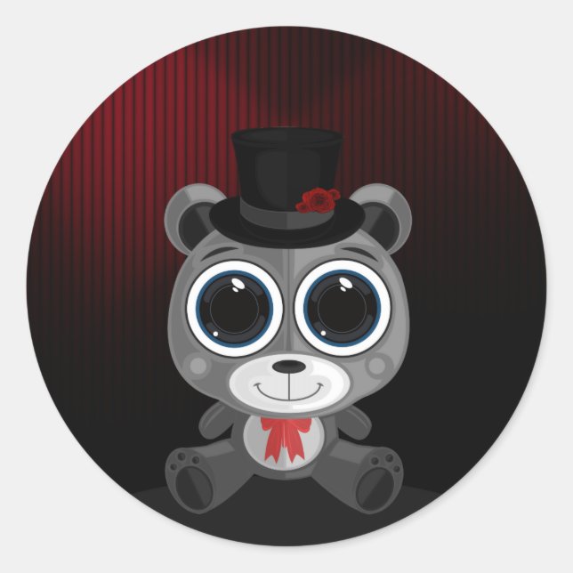 Pegatina Redonda Oso Teddy - Gris clásico (Anverso)
