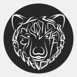 Pegatina Redonda Oso tribal blanco y negro