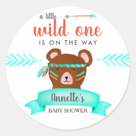 Pegatina Redonda Oso tribal | Wild One Baby Shower