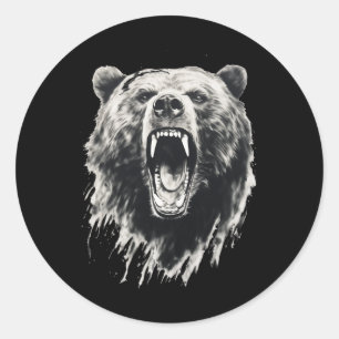 Pegatina Redonda Oso Vintage Oso Grizzly Enojado Camiseta de Hiking