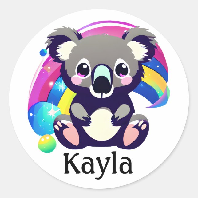 Pegatina Redonda Oso y arcoiris personalizados de Koala (Anverso)