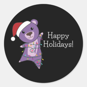 Pegatina Redonda Osos coloridos Feliz Navidad Animales de Invierno