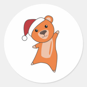 Pegatina Redonda Osos coloridos Feliz Navidad Animales de Invierno