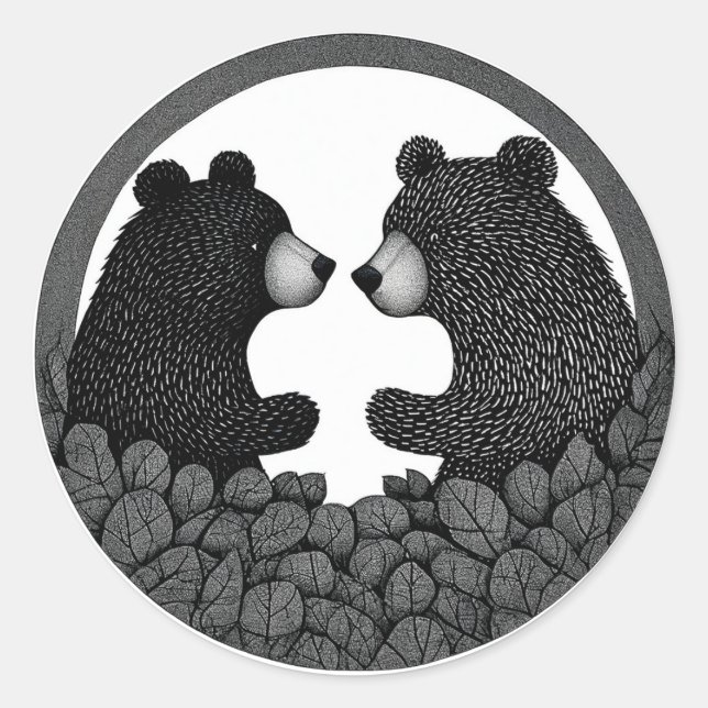 Pegatina Redonda 🐻 Osos Negros Naturaleza Salvaje Bosque Tranquilo (Anverso)