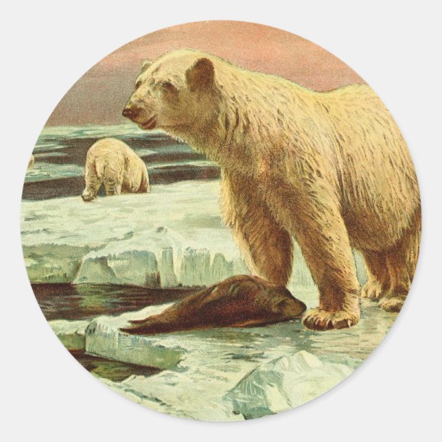 Pegatina Redonda osos polares sobre glaciares Dibujo artístico de l (Anverso)
