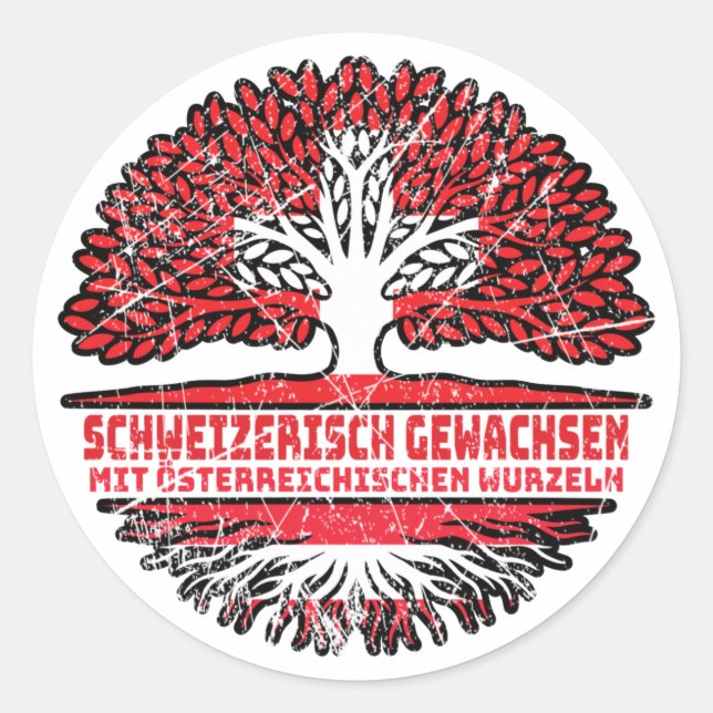 Pegatina Redonda Österreich Österreichisch Schweizer Schweiz Baum (Anverso)