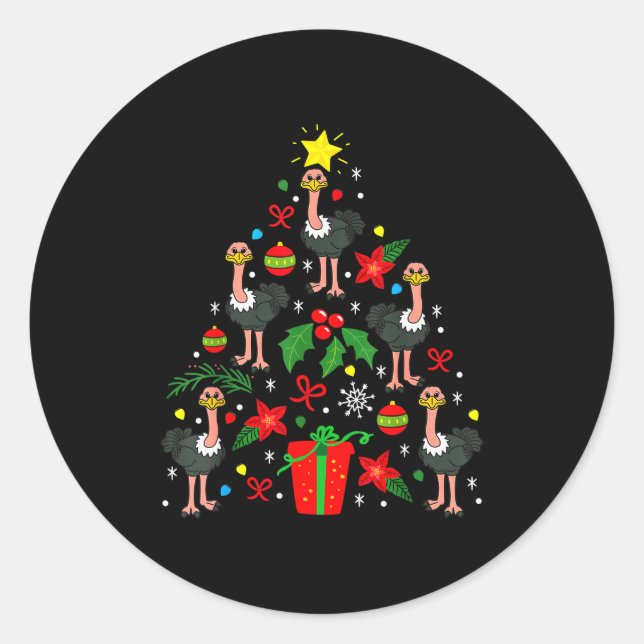 Pegatina Redonda Ostrich Christmas Ornament Tree Funny Xmas Gift  (Anverso)