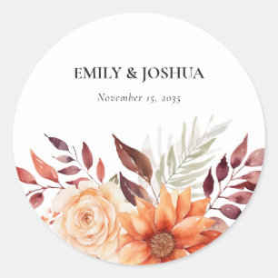 Pegatina Redonda Otoño Boda Floral Boho