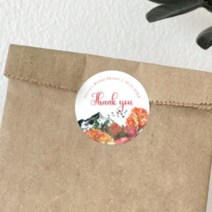 Pegatina Redonda Otoño Cae Ducha de Novias Forestales de Montaña