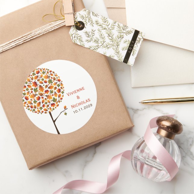 Pegatina Redonda Otoño Cae Sale De Un Alarmante Boda Del Árbol Pop (Regalar)