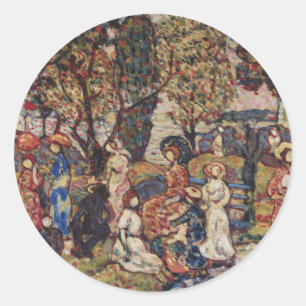 Pegatina Redonda Otoño de Maurice Prendergast, Bella Artes de Vinta
