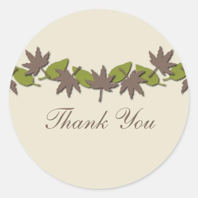 Pegatina Redonda Otoño deja Pegatinas fronterizos, marrón/verde (Anverso)