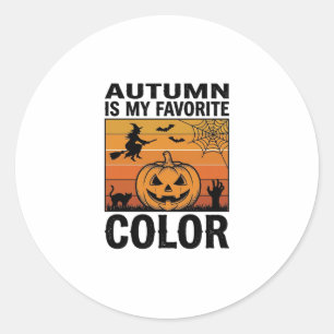 Pegatina Redonda Otoño Es Mi Color Favorito Halloween Calabaza Desi