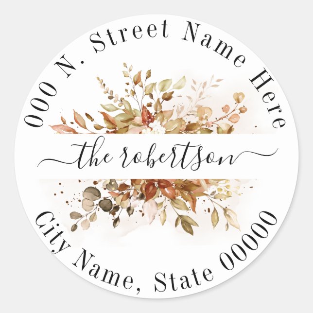 Pegatina Redonda Otoño Eucalyptus Foliage Dirección de Retorno Boho (Anverso)