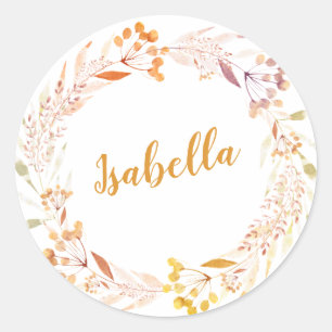 Pegatina Redonda Otoño Floral acuarela Wreath Boho personalizado