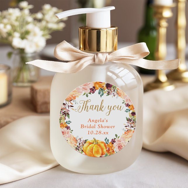 Pegatina Redonda Otoño Floral Calabaza Oro Gracias Favor (Subido por el creador)