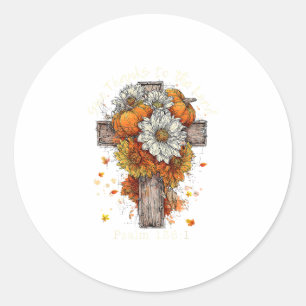 Pegatina Redonda Otoño Floral de Calabaza Cristiana de Acción de Gr