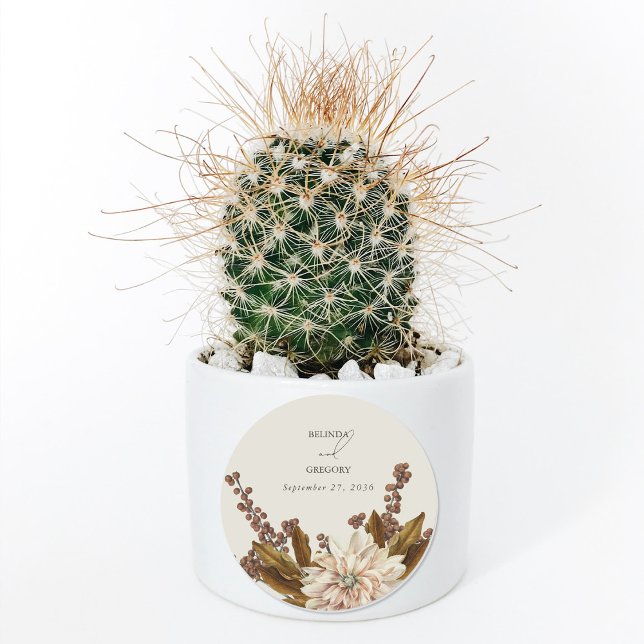 Pegatina Redonda Otoño Floral Tones de tierra acuarela Boda otoño (Autumn Floral Earthy Tones Watercolor Fall Wedding Classic Round Sticker)