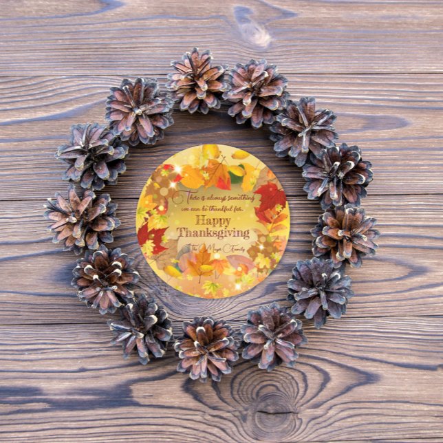 Pegatina Redonda Otoño Foliage Wreath Feliz Día de Acción de Gracia (Subido por el creador)