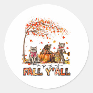 Pegatina Redonda Otoño Happy Fall Yall Gats Autumn Lover Pumpkins