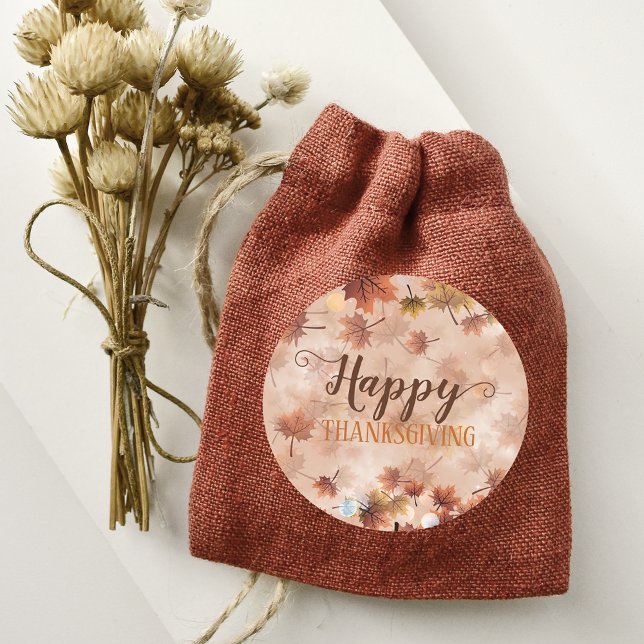 Pegatina Redonda Otoño Hojas Marrones Día de Acción de Gracias Feli (Subido por el creador)