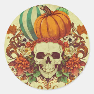 Pegatina Redonda Otoño/otoño/Halloween/calabaza/esqueleto