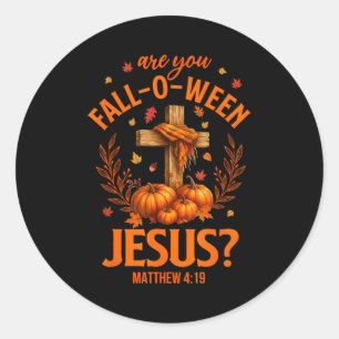 Pegatina Redonda Otoño Retro Religioso Biblia Mateo ¿Estás Otoño-