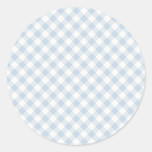 Pegatina Redonda Otoño Temprano Retro Gingham Azul Polvoriento