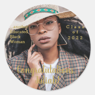 Pegatina Redonda Otra mujer negra educada foto de graduación 2022