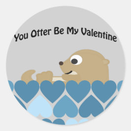 Pegatina Redonda Otter Be my Valentine with Hearts