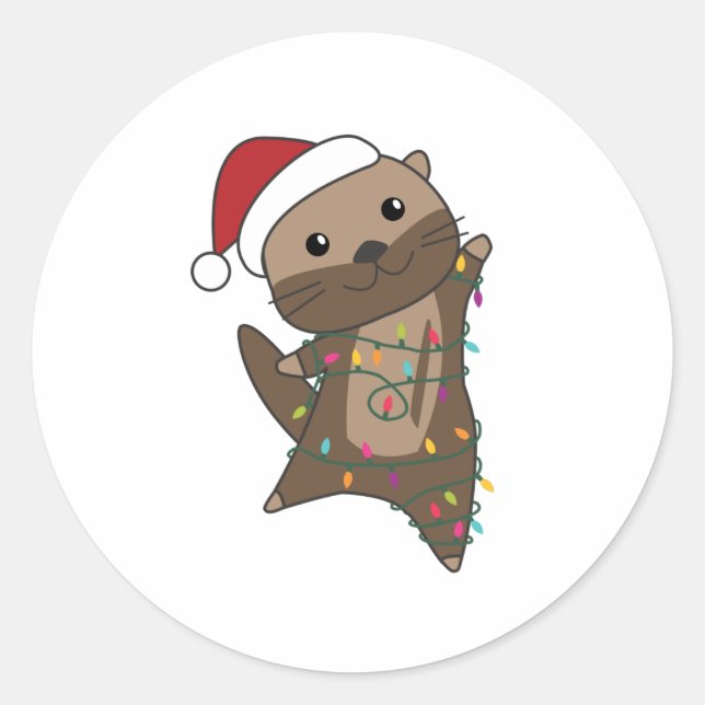 Pegatina Redonda Otter Christmas Snow Winter Animals Otter (Anverso)
