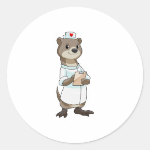 Pegatina Redonda Otter como enfermera con corazón