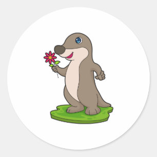 Pegatina Redonda Otter con flor