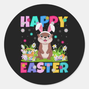 Pegatina Redonda Otter Happy Easter Egn Hunt Bunny Ear Otter Easter