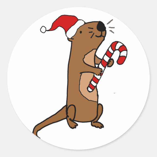 Pegatina Redonda Otter marino en Santa Hat Navidades Personalizado (Anverso)