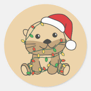 Pegatina Redonda Otter Navidades Animales de invierno Holiday Otter