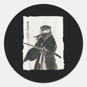 Pegatina Redonda Otter Samurai Janpanese Vintage Warrior Art Anime